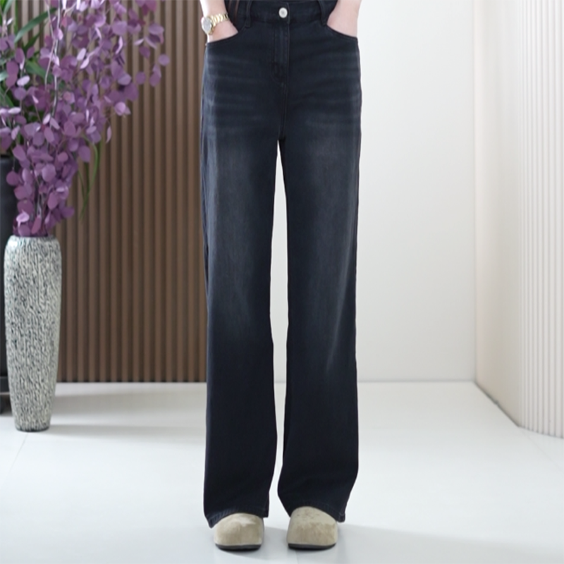 【春秋款】加大码窄版直筒牛仔裤柔软遮肚显瘦做旧百搭拖地长裤女潮