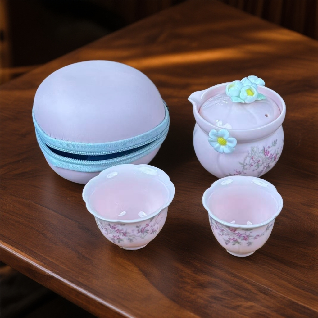 捏花 粉藤花 一壶二杯户外便携式家用旅行茶具   120