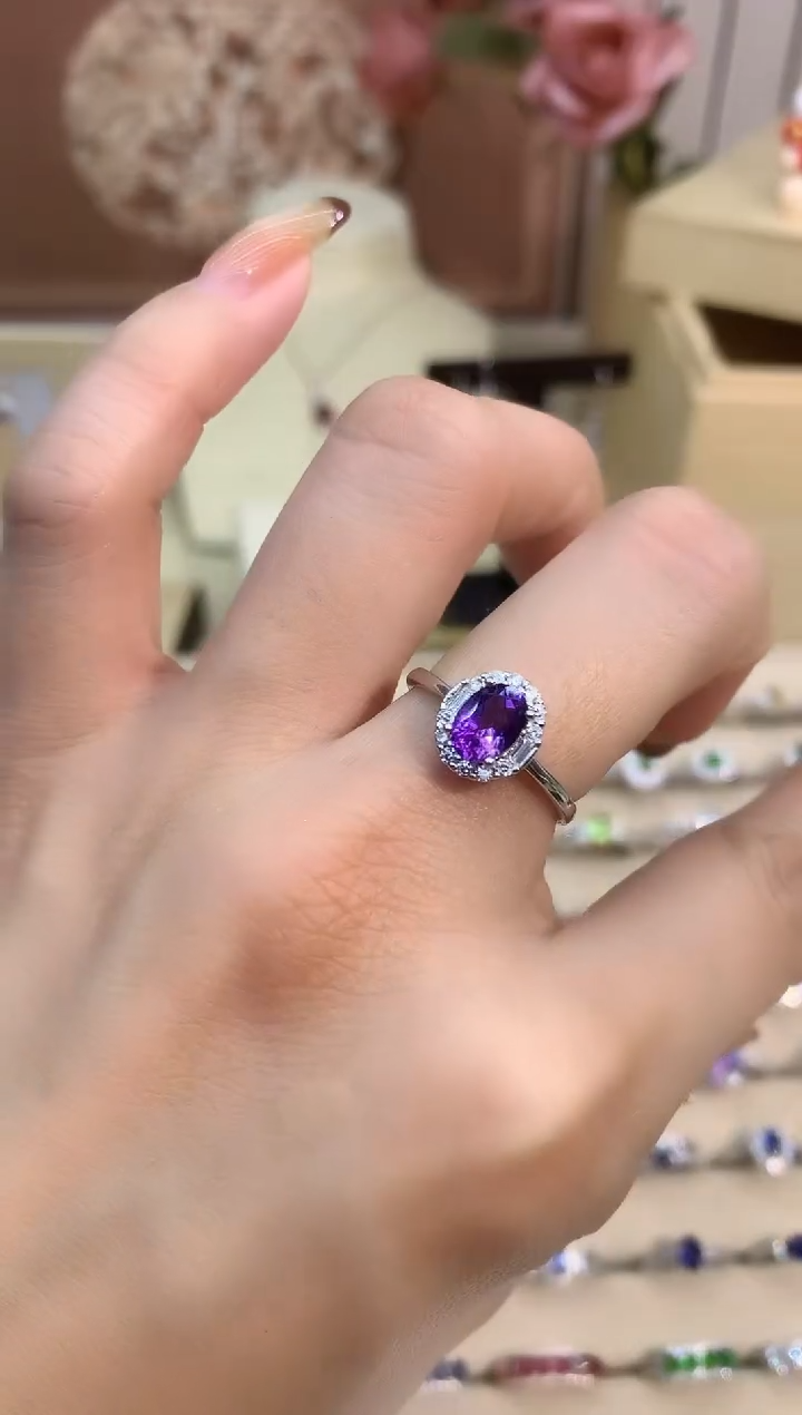 银S925镶嵌戒指紫晶紫水晶