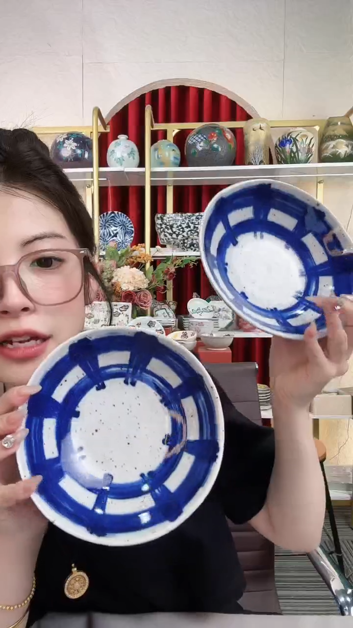 陶瓷陶瓷蓝十草17cm钵两只