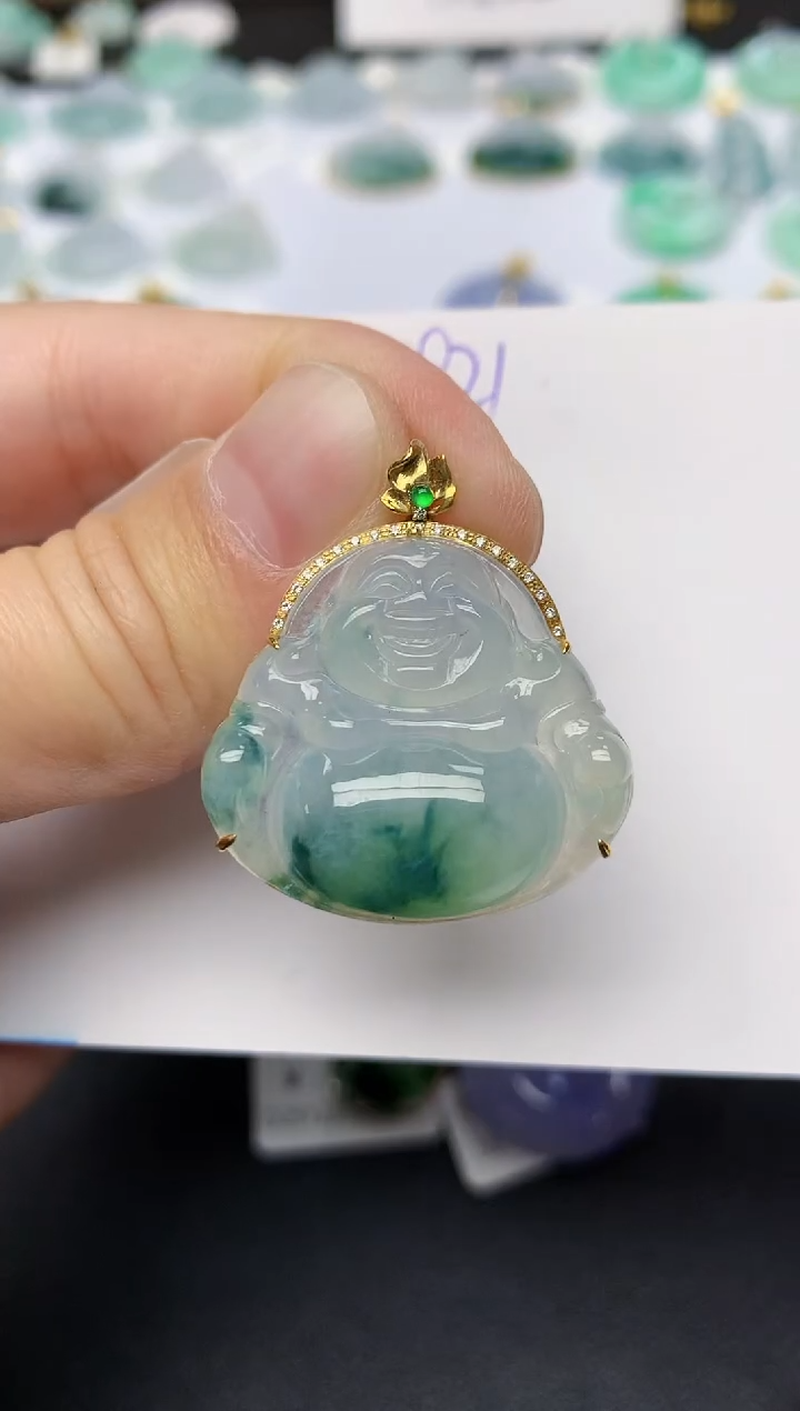 颈饰18K金镶嵌翡翠天然缅甸A货翡翠百元以上9元证书费自理