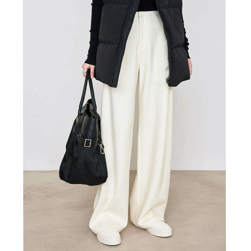 简约大气垂感直筒休闲裤秋冬厚软糯绵羊毛香蕉阔腿裤