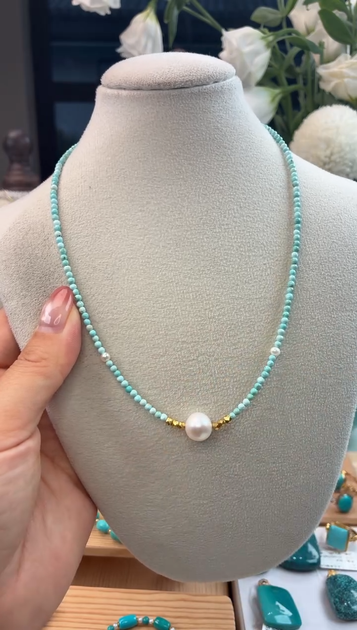 银S925镀金镶嵌绿松石项链1