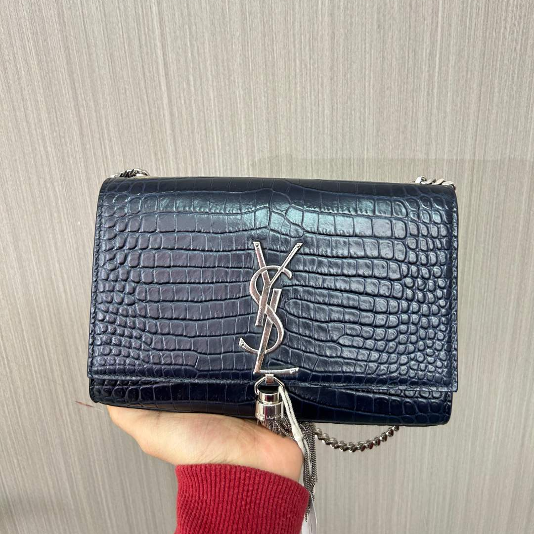 95新 YSL/圣罗兰 黑银鳄压流苏单肩斜挎包/云海优选/53651