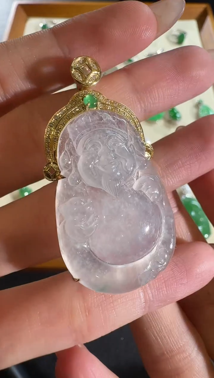 【闪购商品】翡翠吊坠(不含链)18K金镶嵌【源头工厂】钻石镶嵌