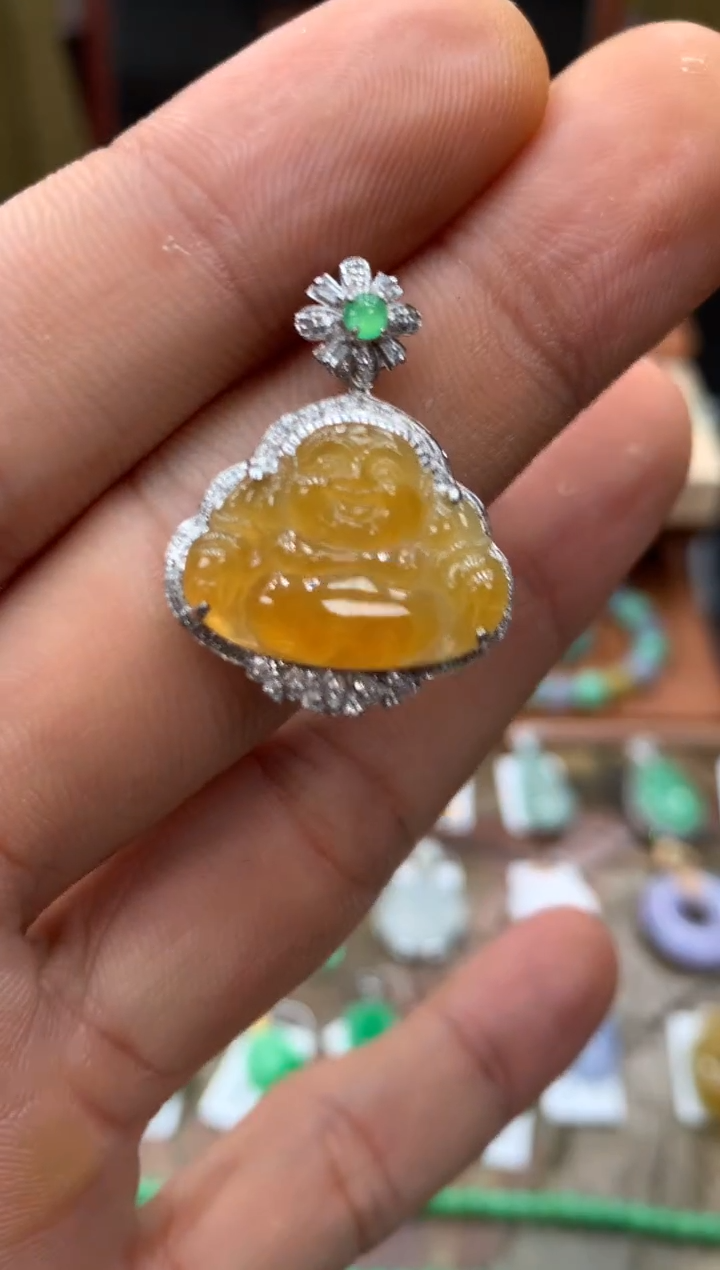 吊坠(不含链)18K金镶嵌翡翠佛公