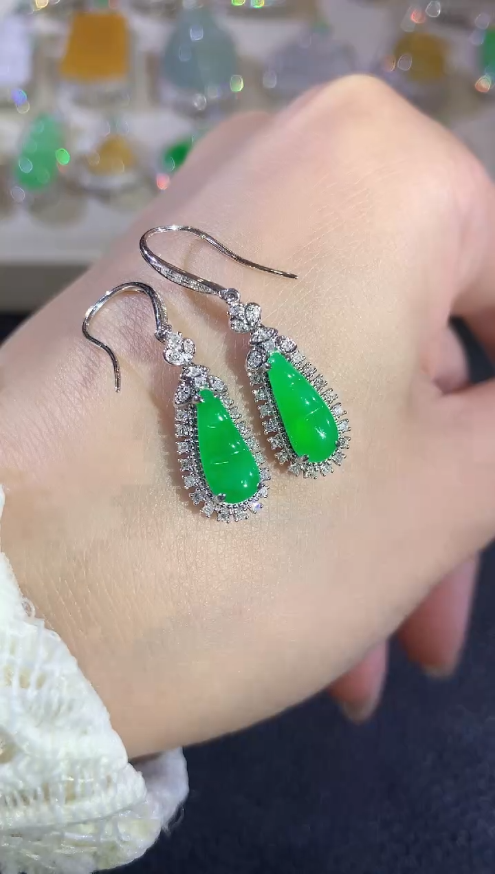 【闪购商品】翡翠耳饰18K金镶嵌C49翡翠