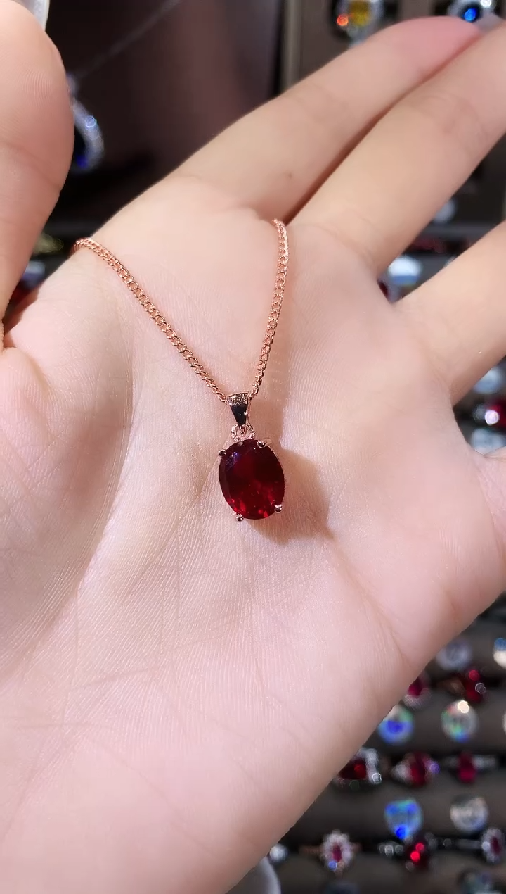吊坠(赠链)银S925镶嵌红宝石810酒红玫瑰金