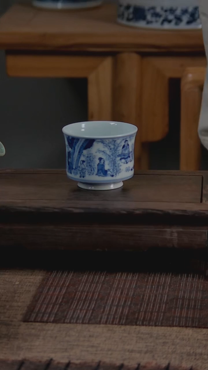 折葵非器手工手绘竹林七贤马蹄杯