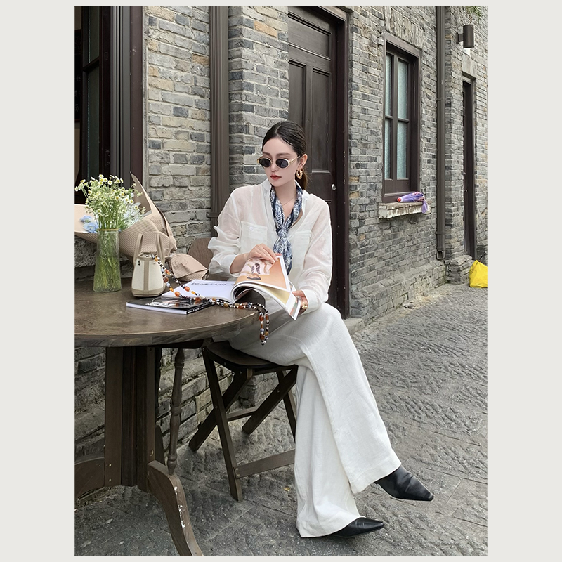 YIYI-【朦胧】全苎麻夏季新款法式微透长袖时尚衬衫CS01