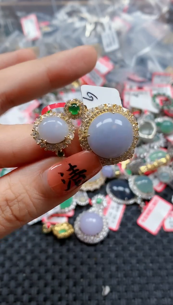 银S925镶嵌戒指翡翠天然A货缅甸翡翠