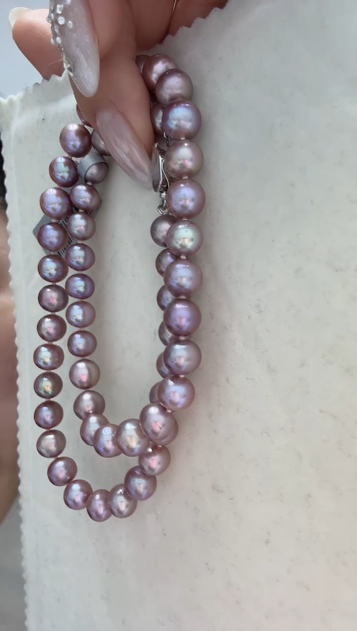 颈饰银S925镶嵌淡水珍珠浓紫 无核 7.3-8.3