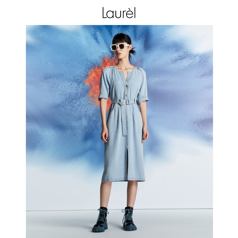 【粉丝专享】Laurel劳芮春夏插肩袖牛仔连衣裙LWL342Y14400