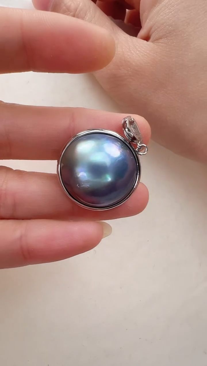 【闪购商品】拼合珍珠（马贝珠）颈饰银S925镶嵌光板蓝色