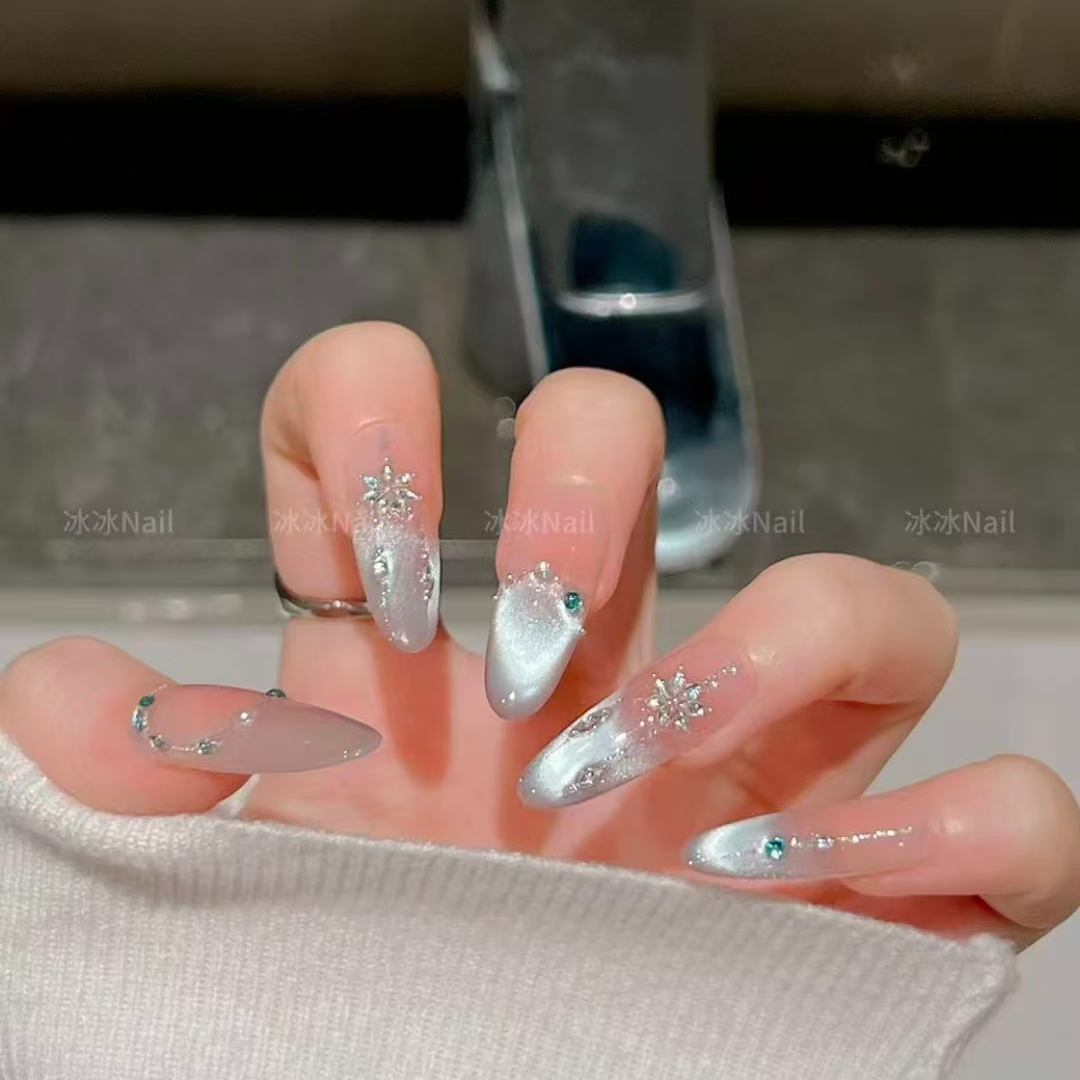 【月影星河】纯手工穿戴甲贴片气质纯欲风轻奢百搭猫眼爆闪显白美甲