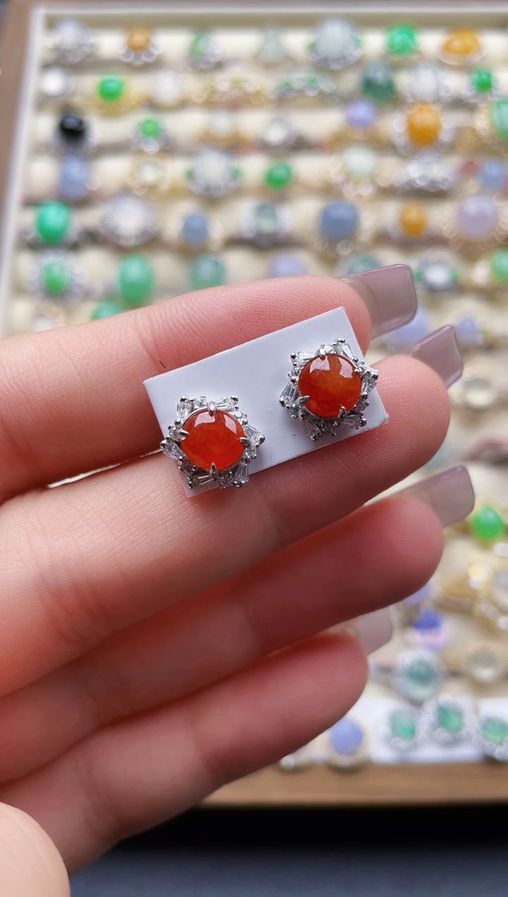 银S925镶嵌翡翠耳饰93