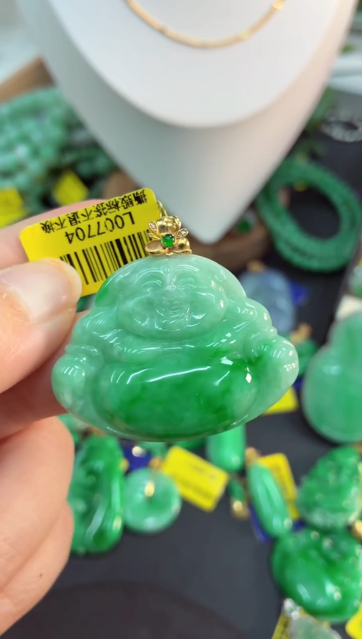 吊坠(不含链)18K金镶嵌翡翠挂件