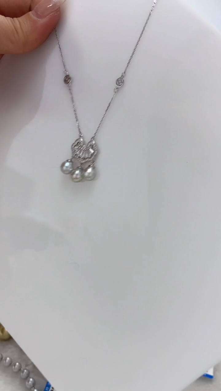 【闪购商品】海水珍珠DA银S925镶嵌c144 灰珠套链