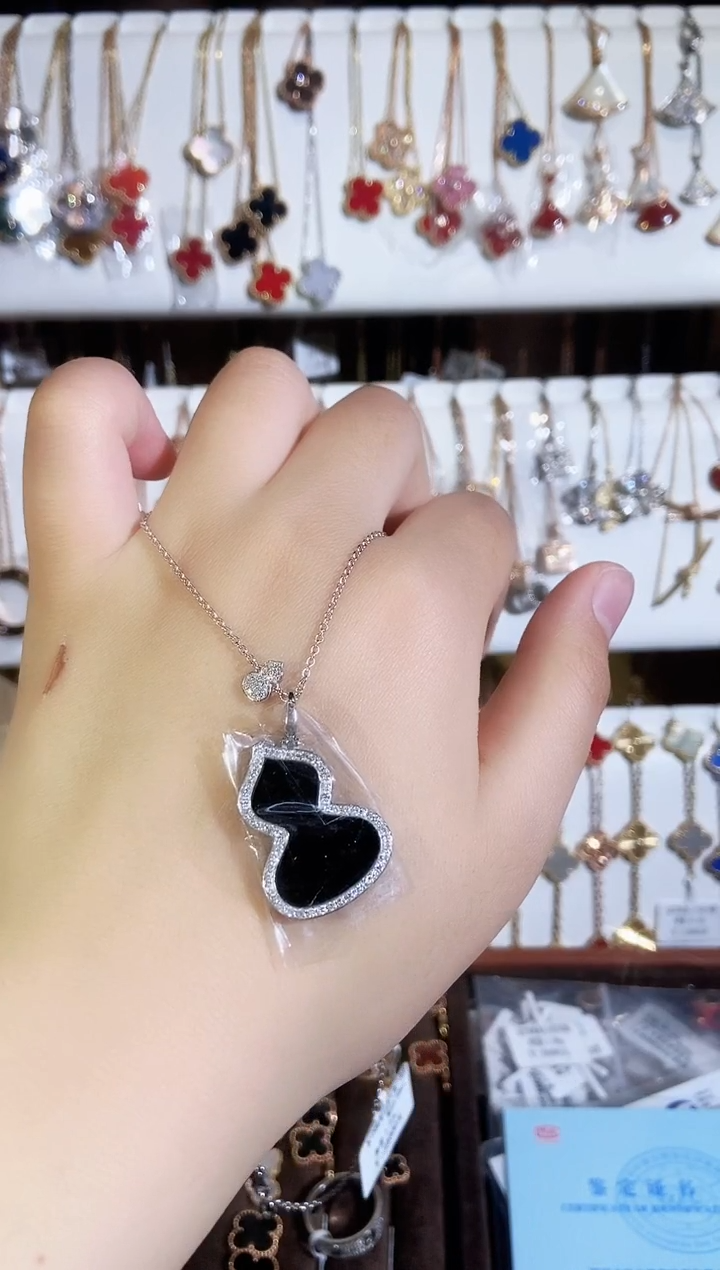 【闪购商品】钻石套链18K金镶嵌钻石 k白黑葫芦