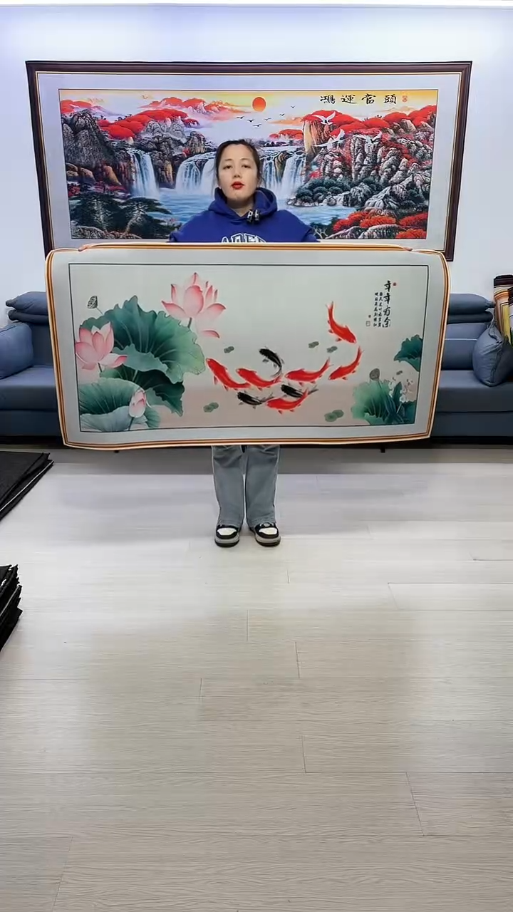 【闪购商品】横款181荷花九鱼图80*160