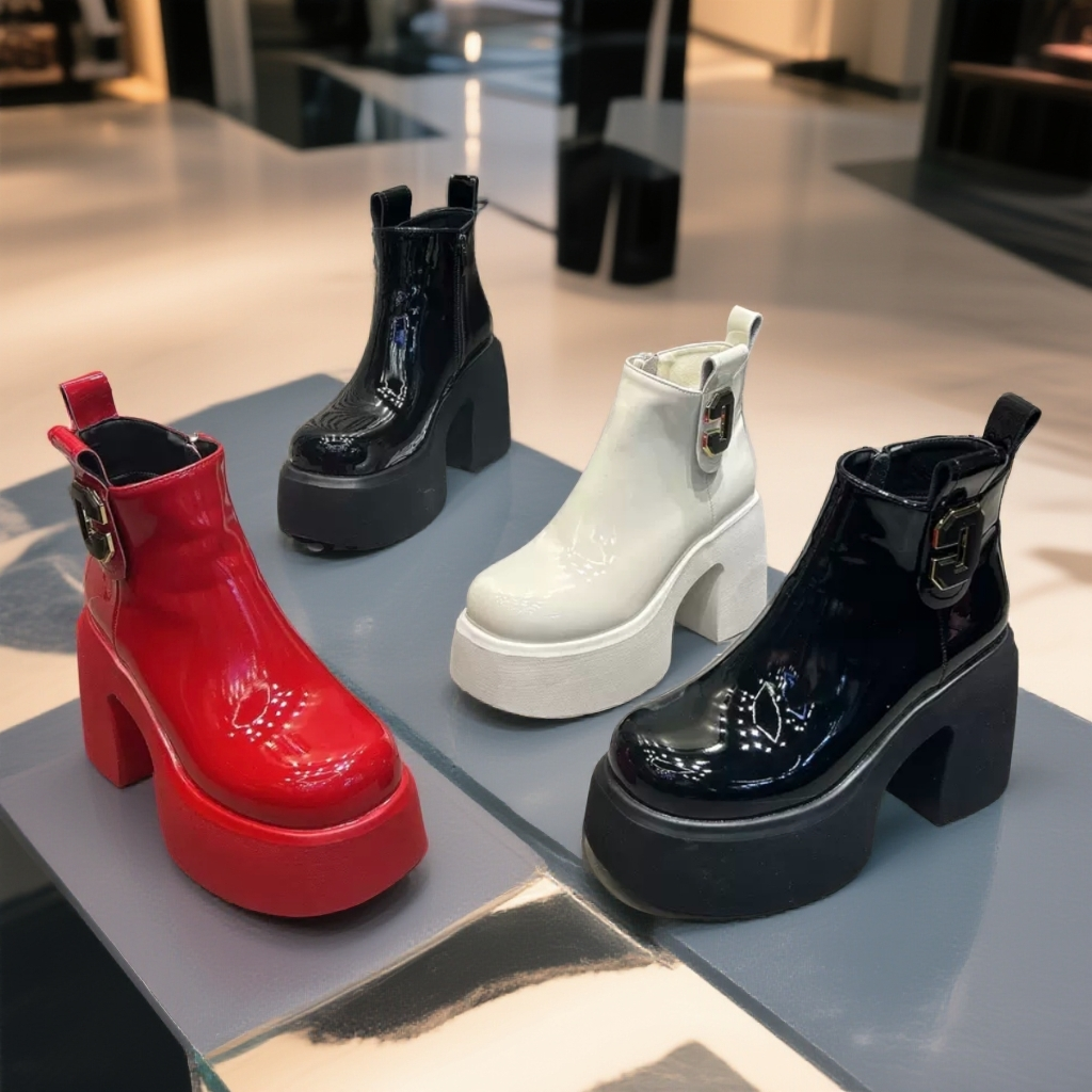 女靴漆休闲女鞋厚底马丁靴增高防滑秋冬时尚百搭真皮英伦风时装