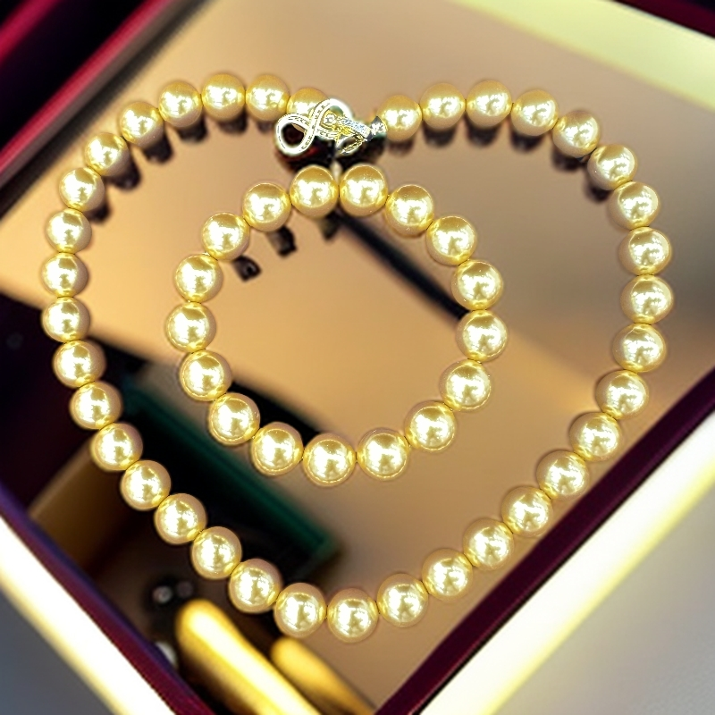 【梦梦专属】(时尚礼盒)金光贵气马贝珠典雅富贵颈饰+手串DH62069