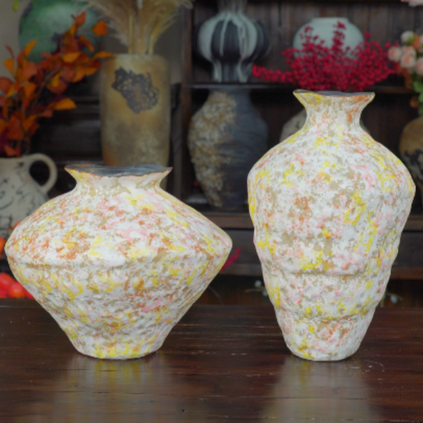 618景德镇陶瓷花瓶大气高档侘寂风花瓶插花客厅玄关摆件两件套