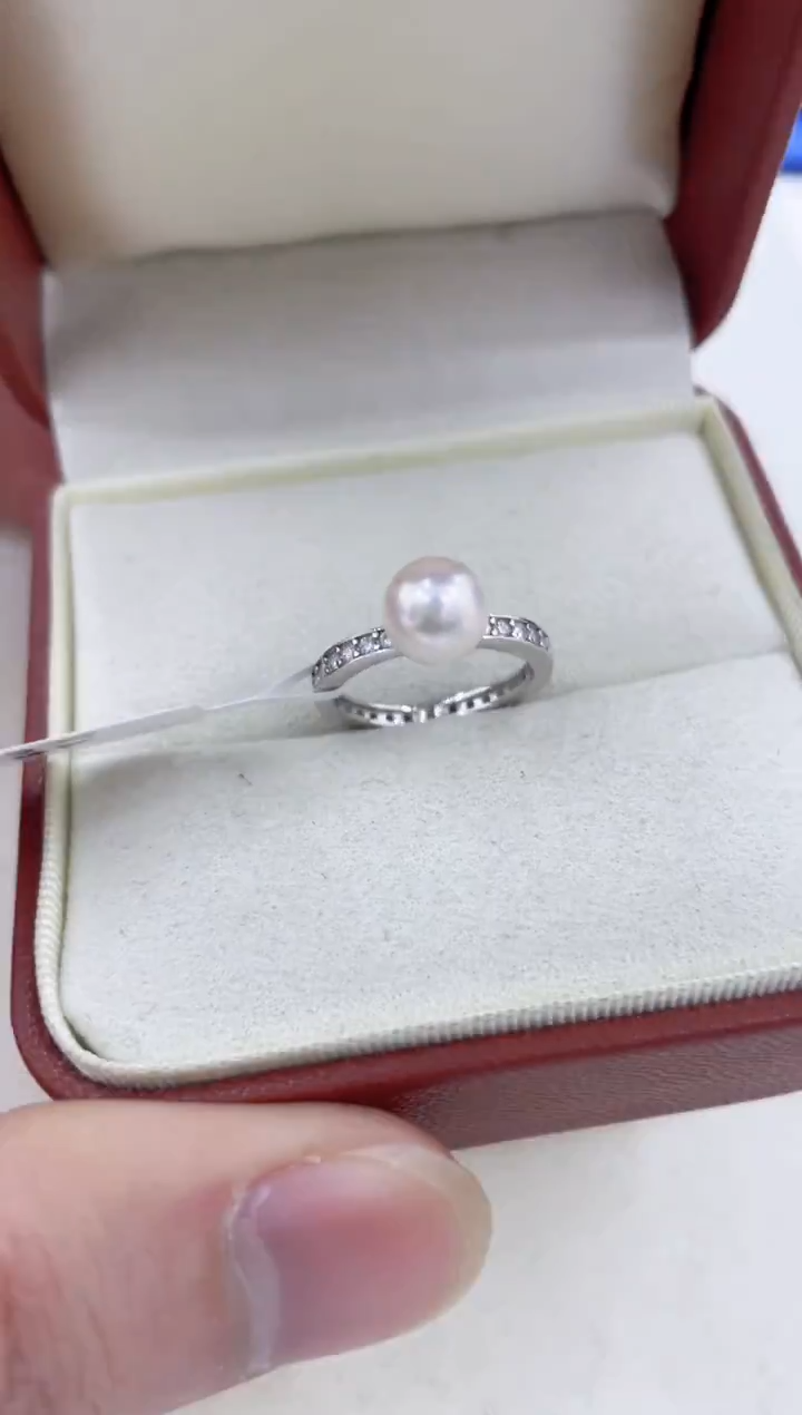 银S925镶嵌戒指海水珍珠  