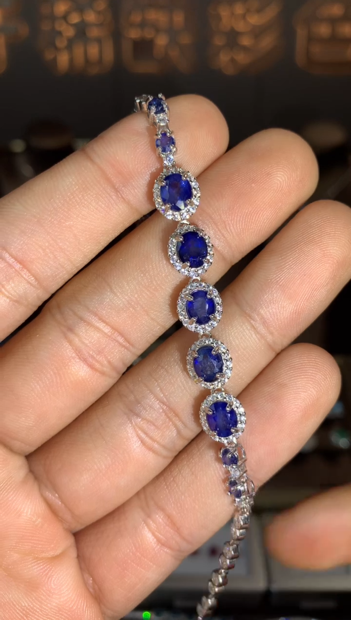 【闪购商品】蓝宝石手链银S925镶嵌天然