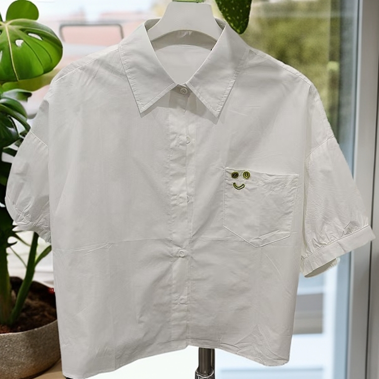 【艾萱萱】6H28款学院风文艺小清新卡通刺绣衬衫女 约50