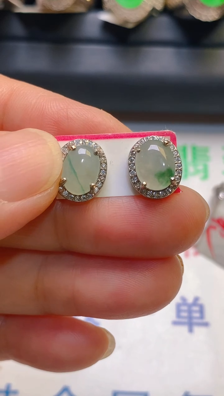 【闪购商品】翡翠耳饰银S925镶嵌天然A货翡翠1