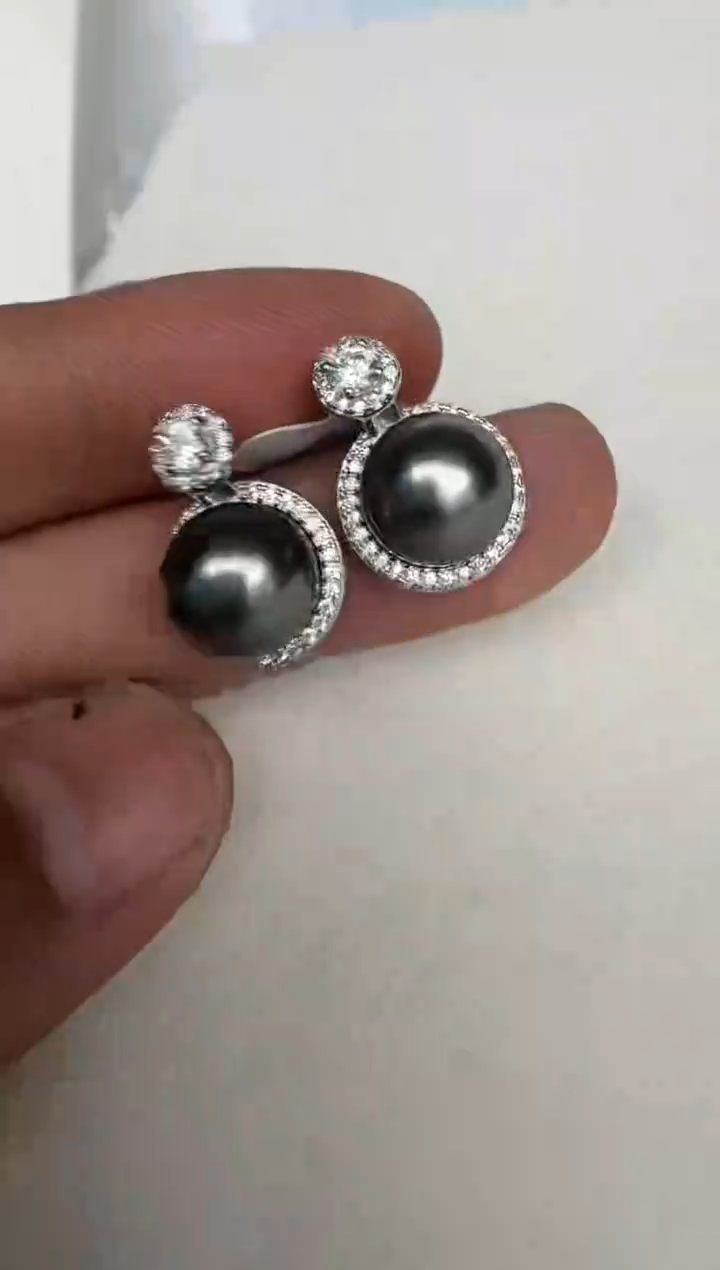 银S925镶嵌耳饰海水珍珠耳钉