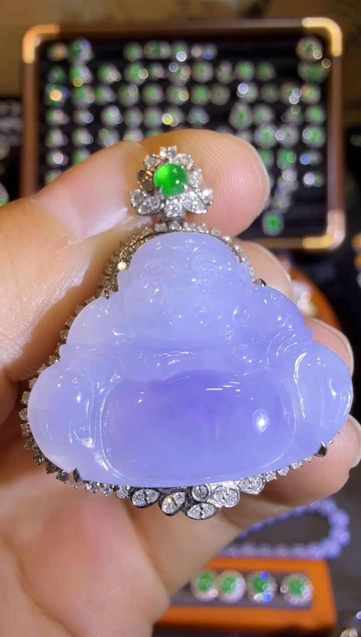 【闪购商品】翡翠吊坠(赠链)18K金镶嵌冰紫佛公吊坠