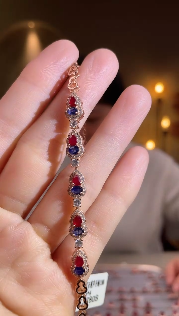 银S925镶嵌手链红宝石手链
