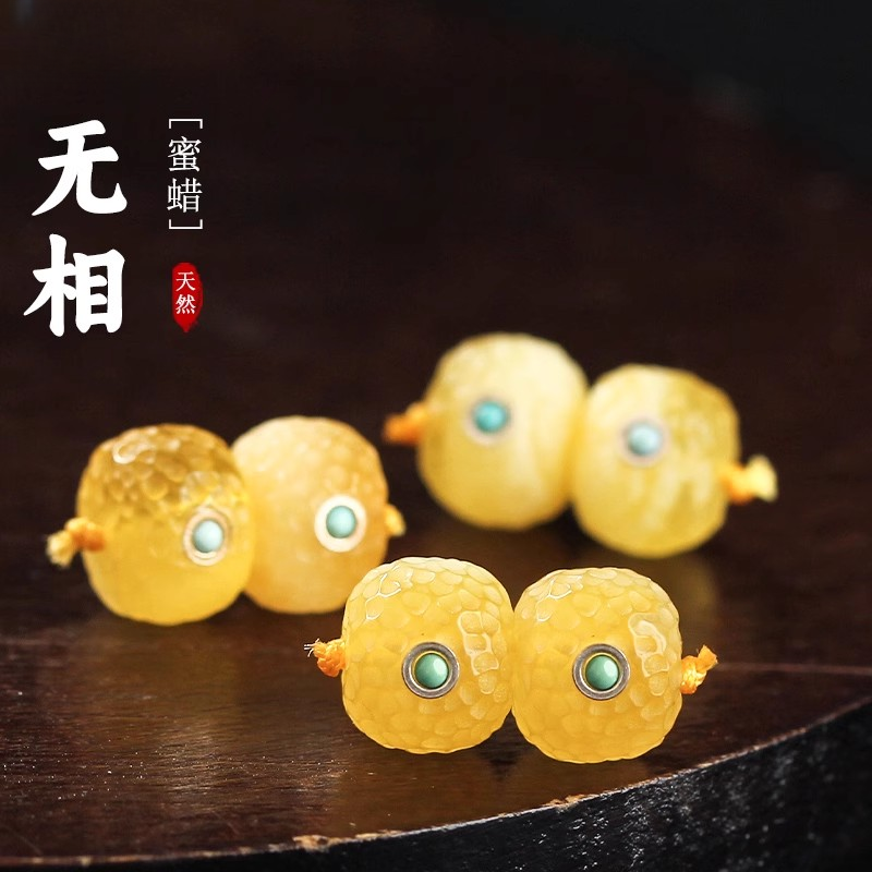 天然俄料蜜蜡无相老型桶珠镶嵌松石款隔珠金刚手串文玩多样性发一
