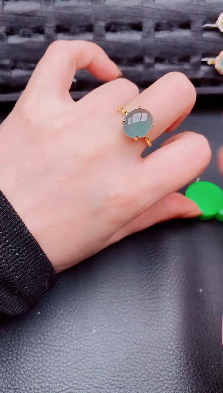 【闪购商品】翡翠戒指银S925镶嵌天然a货翡翠603