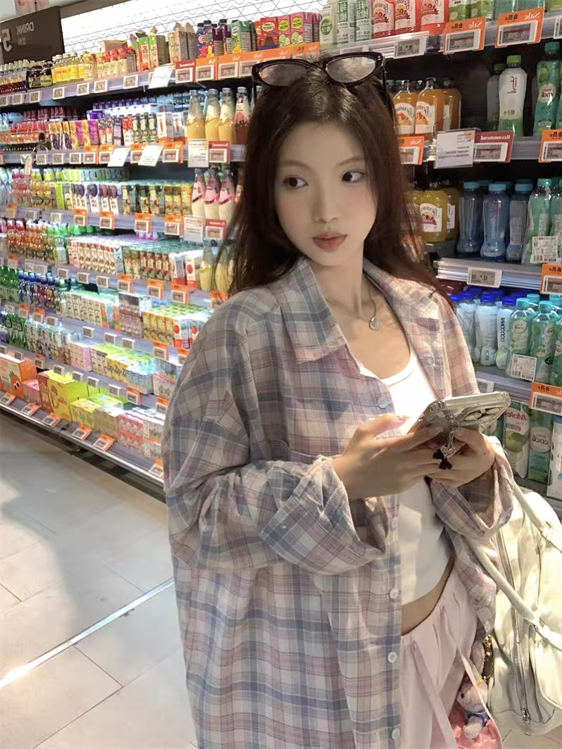 格子防晒衬衫外套夏季薄款女2025新款时尚减龄百搭法式上衣衬衣