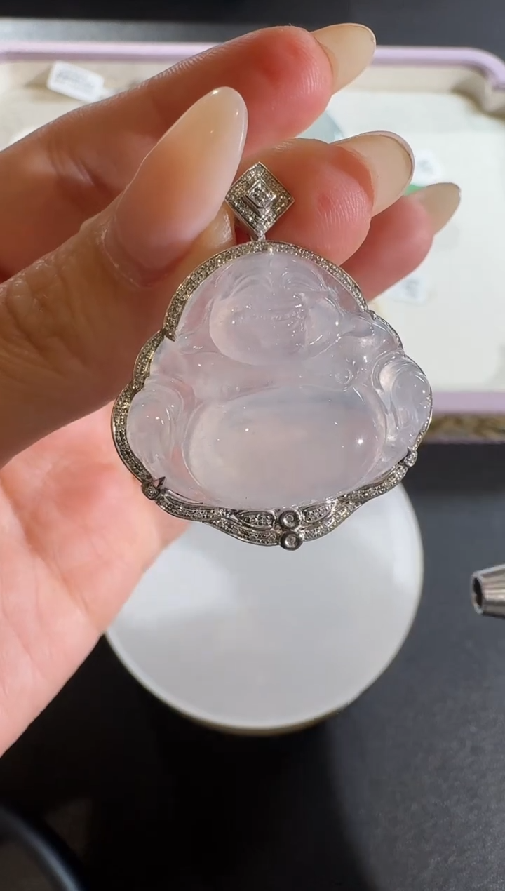 【闪购商品】翡翠吊坠(不含链)18K金镶嵌【源头工厂】钻石镶嵌