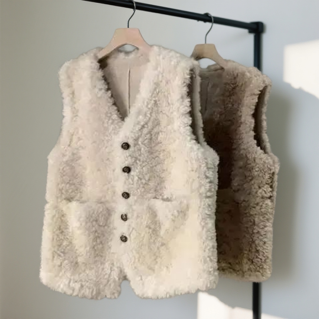 高级感V领马甲外套女2025冬季大码胖mm皮毛一体保暖上衣小香风