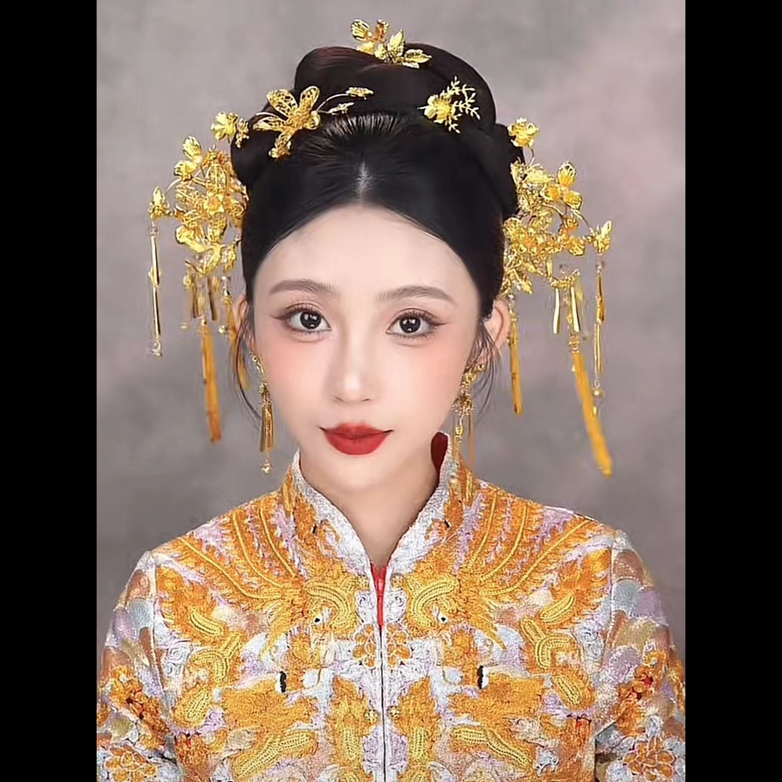合金婚庆饰品 金色中式秀禾龙凤褂古风结婚新娘饰品160