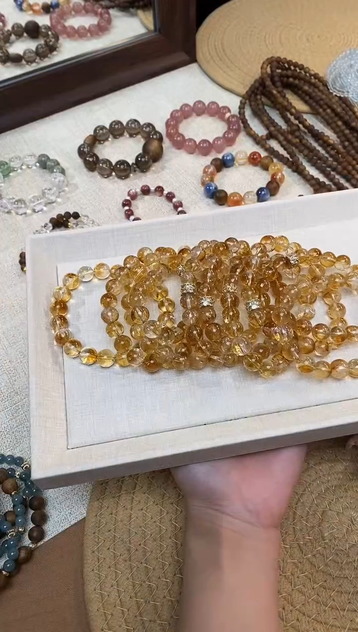 合金手链水晶《鎏光》黄塔晶黄水晶设计款手串9-10mm多样性发一