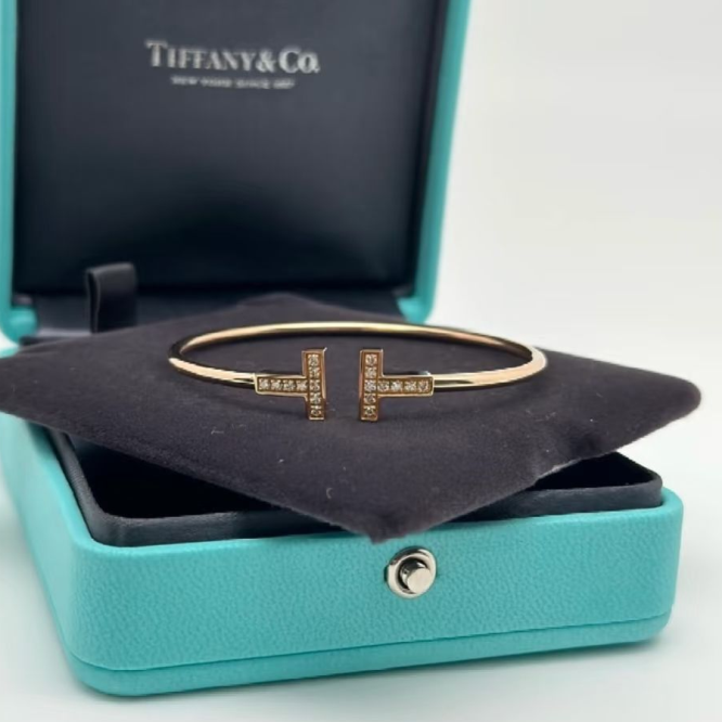 99新 Tiffany & Co./蒂芙尼 小花6枫 T线圈手镯 玫瑰金 钻石16号