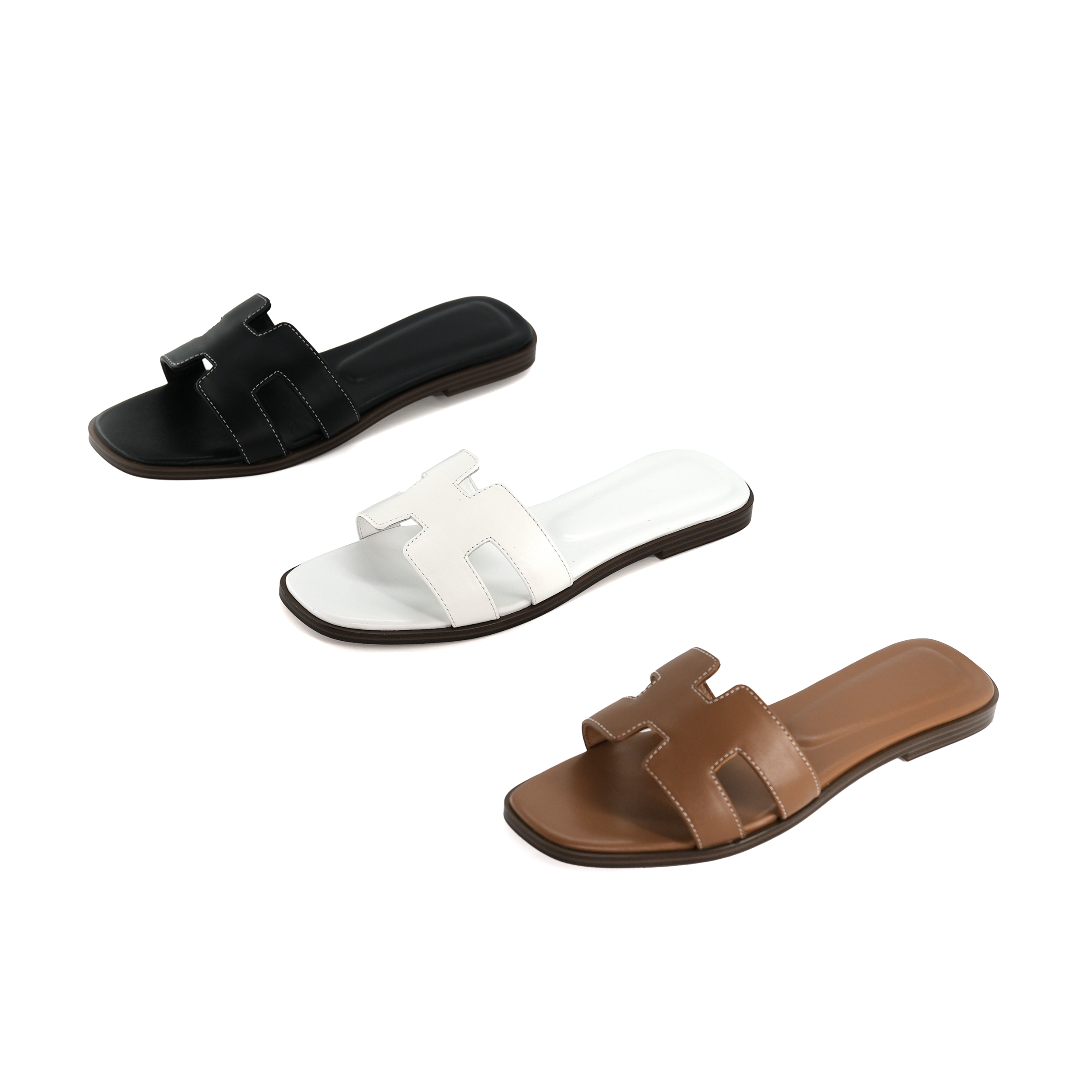 【小刚懂鞋】2025小众夏季女士平跟拖鞋经典纯色休闲露趾慵懒风5688