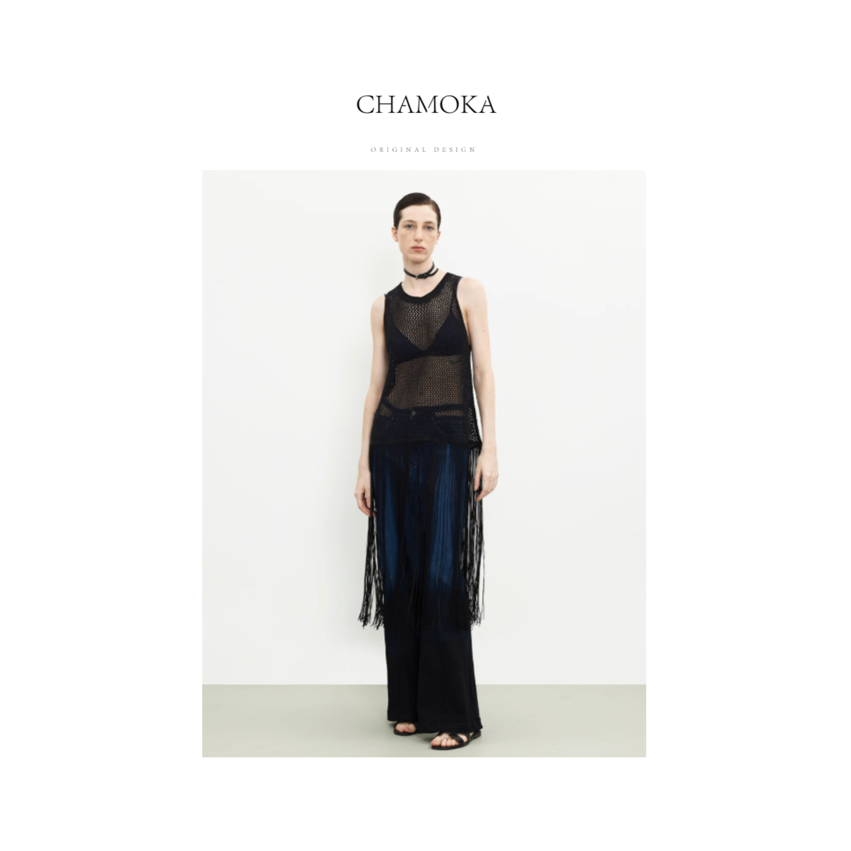 【夏莫卡11】夏季时髦艺术格调结构设计流苏无袖镂空针织L1058