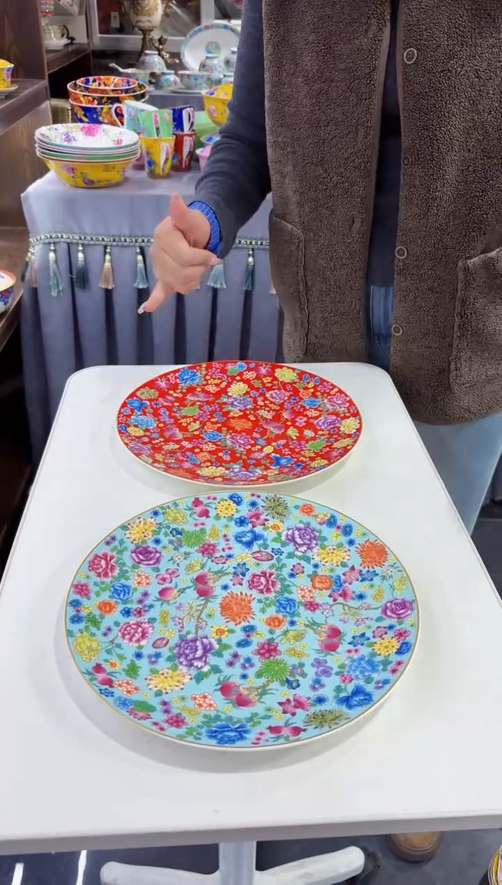 珐琅 10英寸平盘2个景德镇陶瓷
