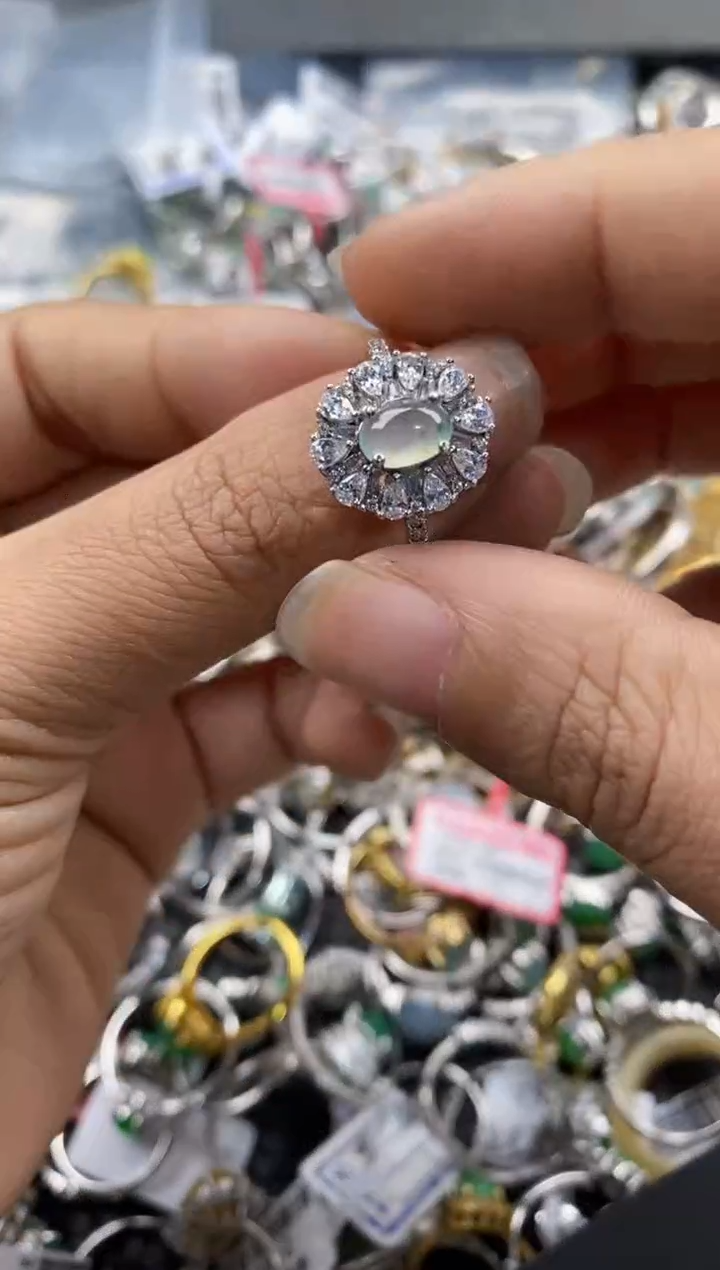 银S925镶嵌戒指翡翠1010---8