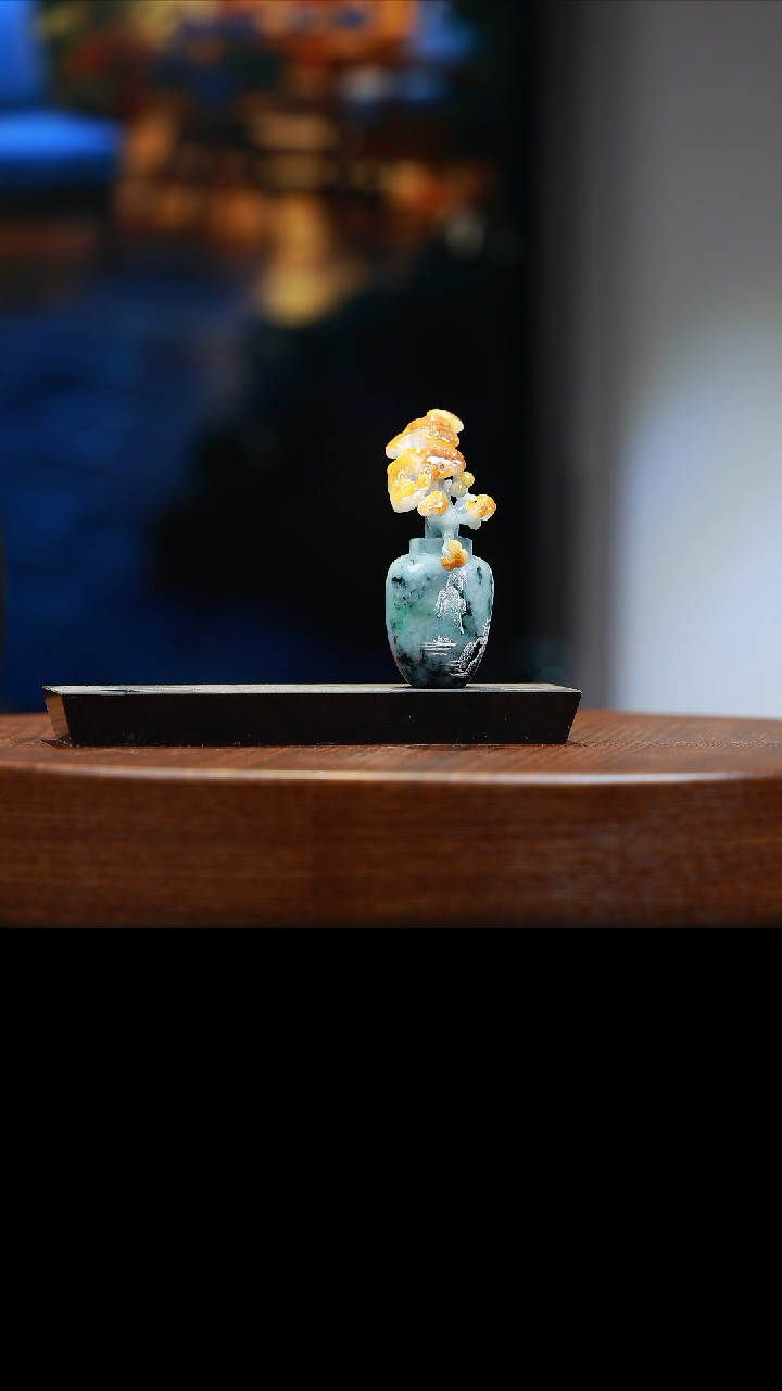 【闪购商品】定制翡翠未镶嵌翡翠灵芝花瓶