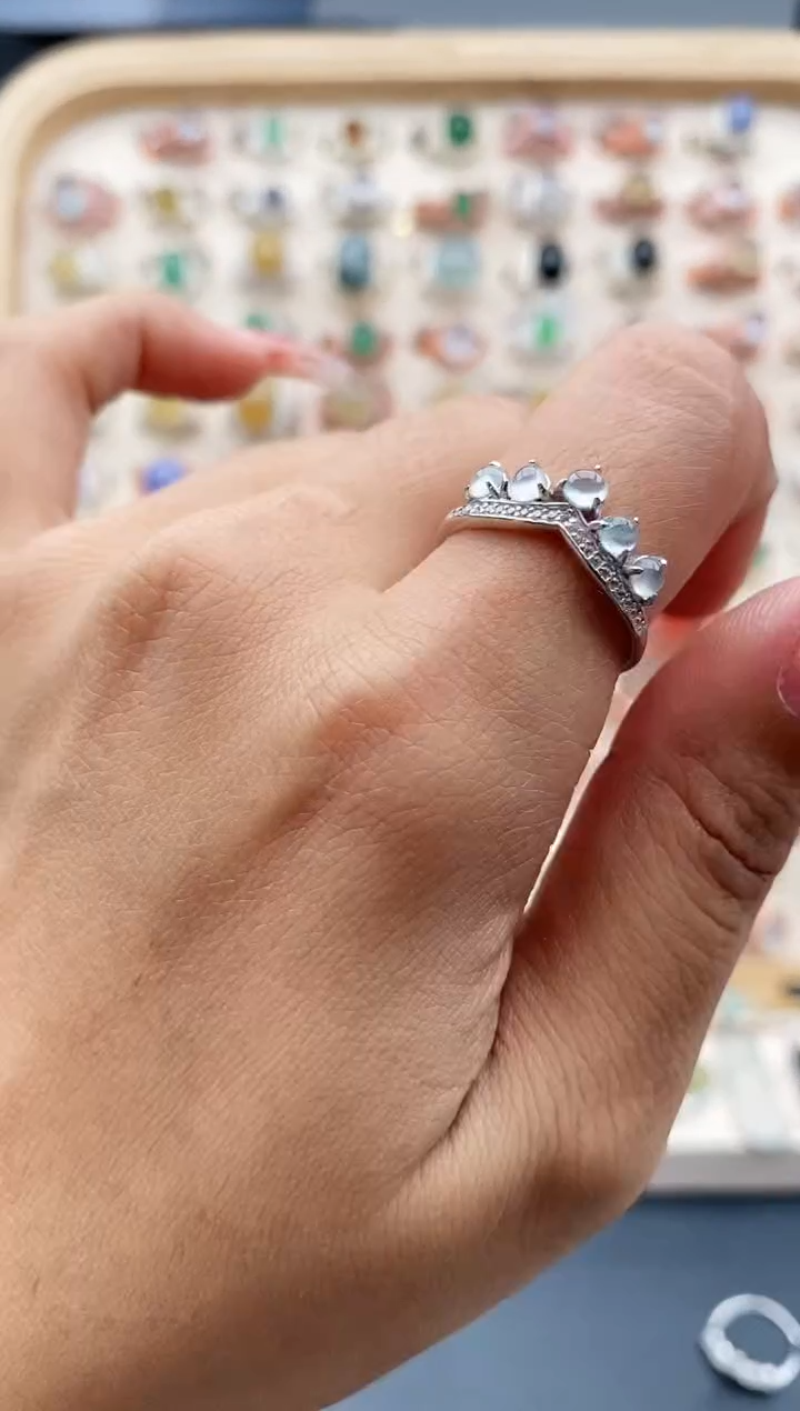 【闪购商品】翡翠戒指银S925镶嵌缅甸天然A货翡翠111  3+6