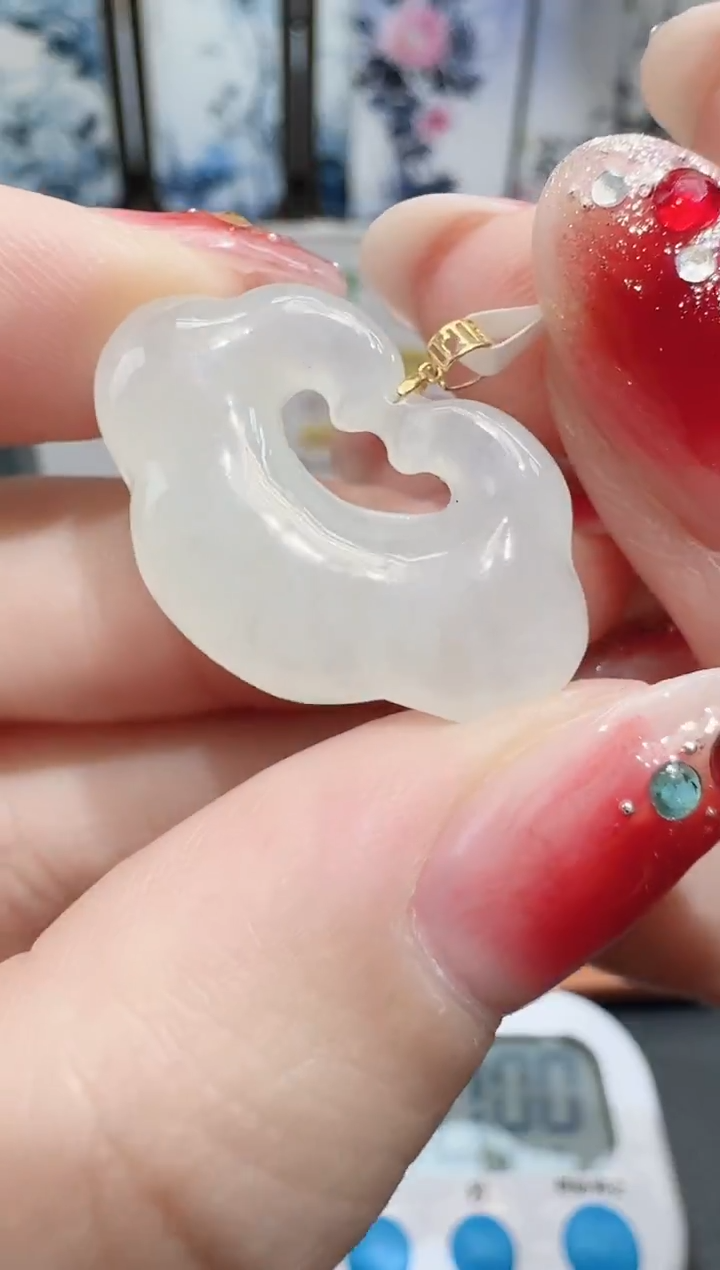 颈饰18K金镶嵌翡翠铭*寄售回流，不退不换