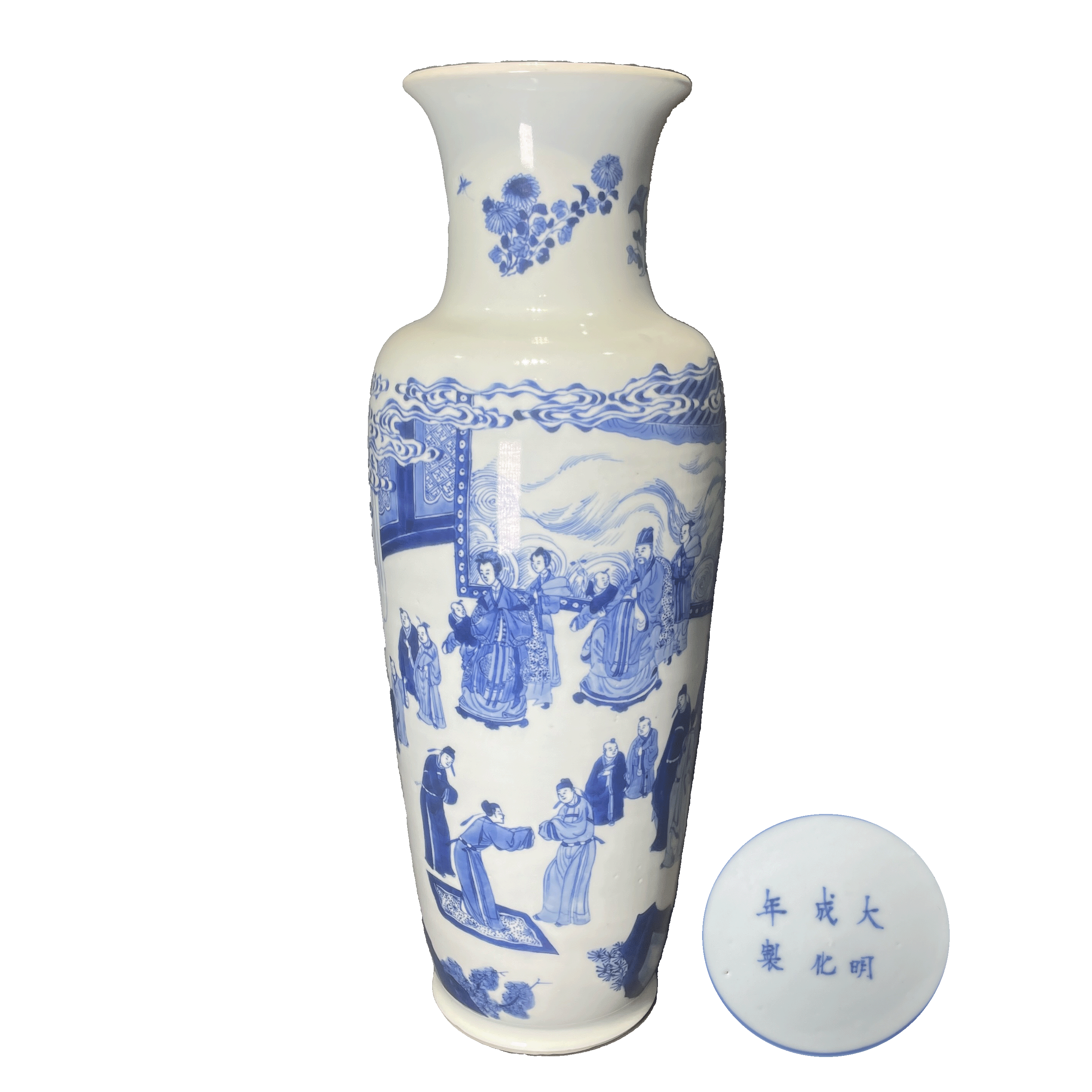 lot1442青花人物故事纹软棒槌瓶古董拍卖